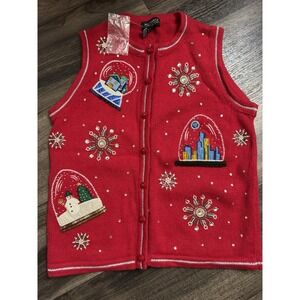Vintage All Points Womens Christmas Snow Globe Sweater Vest Medium‎ NWOT